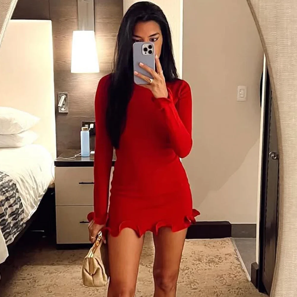 

Talenza Knitted Contrast Slim Fit Mini Dress Women's Autumn New Knitted Sweater Dress Fashionable Long Sleeve Knitted Mini Dress