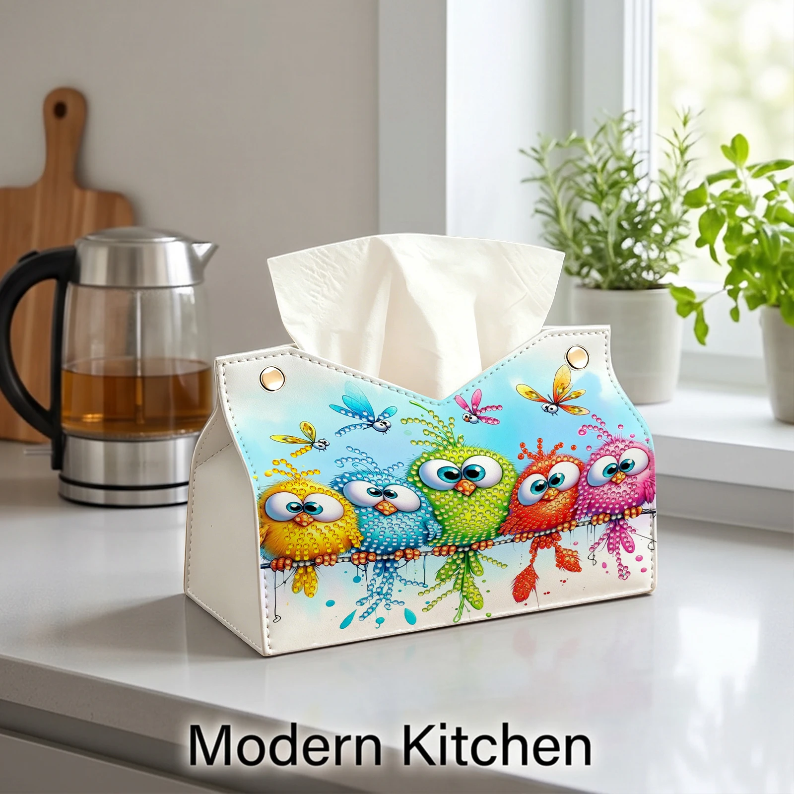 DIY Diamond Art Tissue Box Holder PU Leather Crystal Mosaic Desktop Organizer Bag for Home Office Car Decoration
