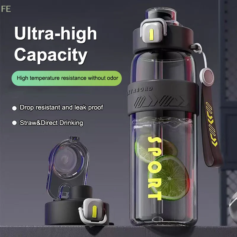 1200ml Liter Large Capacity Sports Water Bottle Leak Proof Scald Proof Plastic Cup Drinking Outdoor Travel Portable Fitness Jugs
