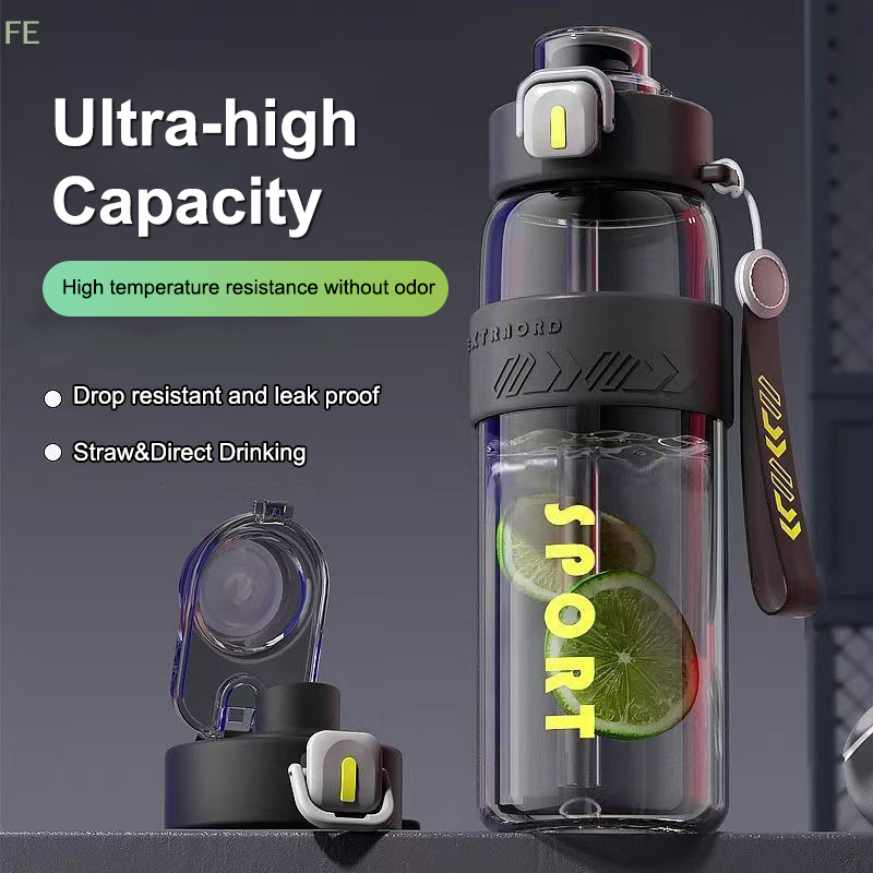  1200ml Liter Large Capacity Sports Water Bottle Leak Proof Scald Proof Plastic Cup Drinking Outdoor Travel Portable Fitness Jugs 