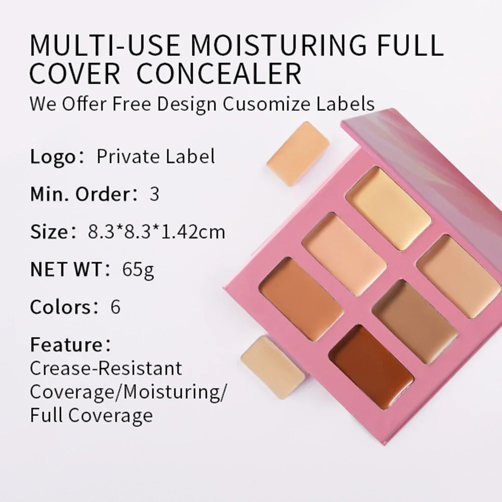 Custom Logo Six-color Concealer Private Label DIY Multi-color 2g*6 Full Coverage Pink Palette Makeup Bulk Crease-resistant