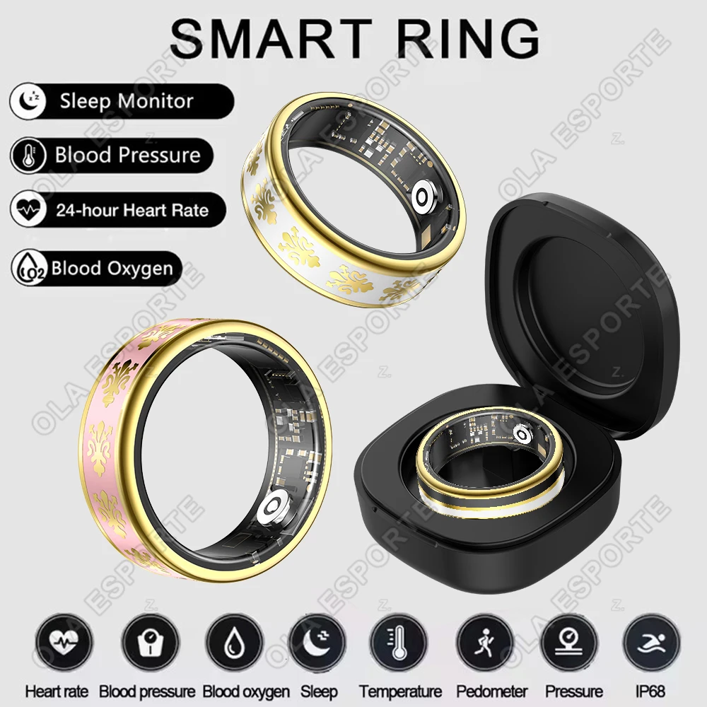 

Smart Ring With Charging Case Health Monitor Men Women Blood Pressure Heart Rate Sleep Monitor IP68 Waterproof For IOS Android