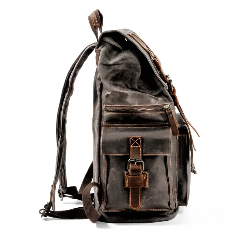 Vintage waxed canvas men\'s backpack casual laptop backpack large capacity travel rucksack