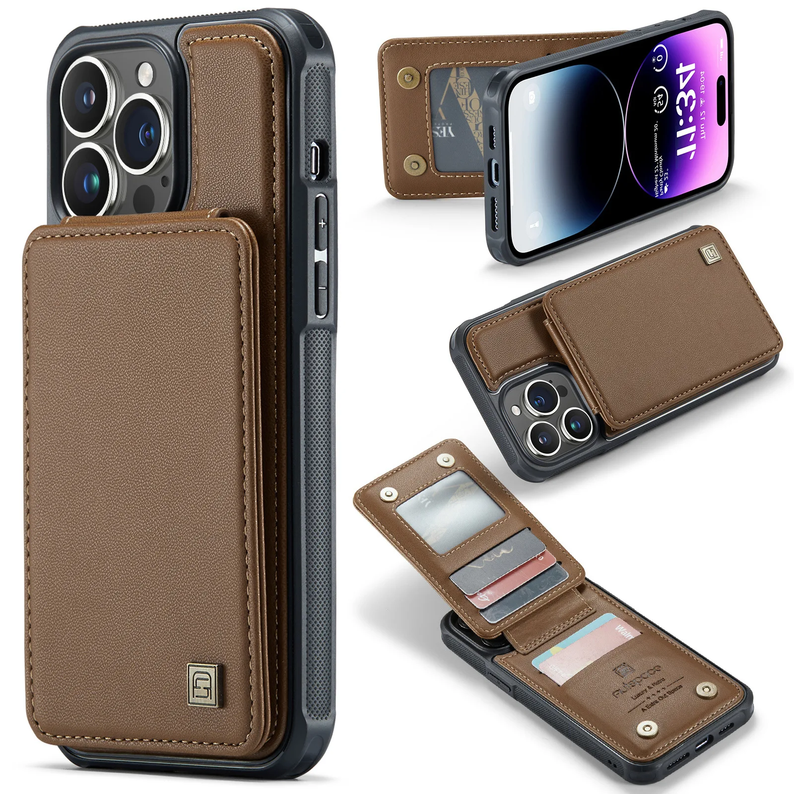 Funda magnética de cuero para teléfono, carcasa trasera con ranuras para tarjetas, para iPhone 16 Pro Max 13 11 12 14 15 Pro Max 16 Plus