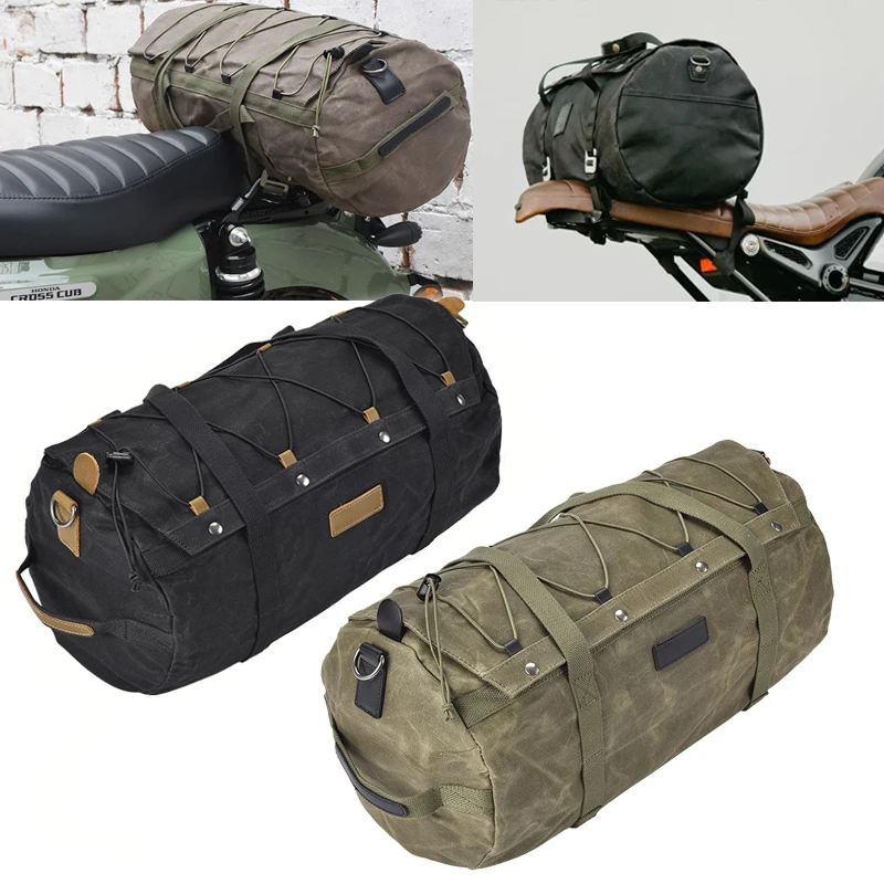 High Capacity Motorcycle Rear Seat Bag Waterproof Canvas Men's Shoulder Bag Travel Casual Moto Retro Motorbike Tail Bag
