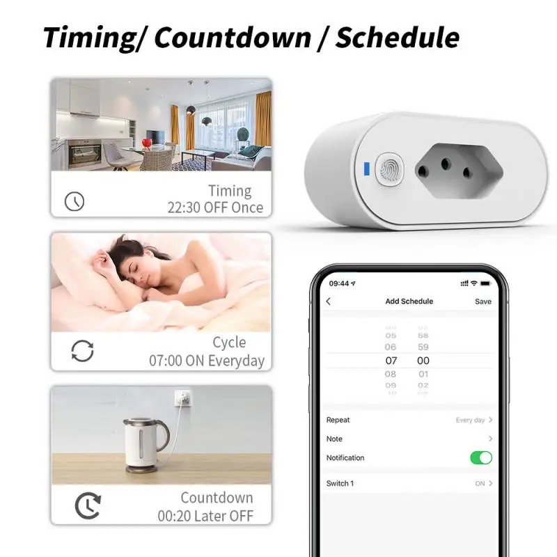 Tuya Socket 16A Power Monitoring Timing Smart Plug Brazil Home Automation Adapter Work With Home Alexa