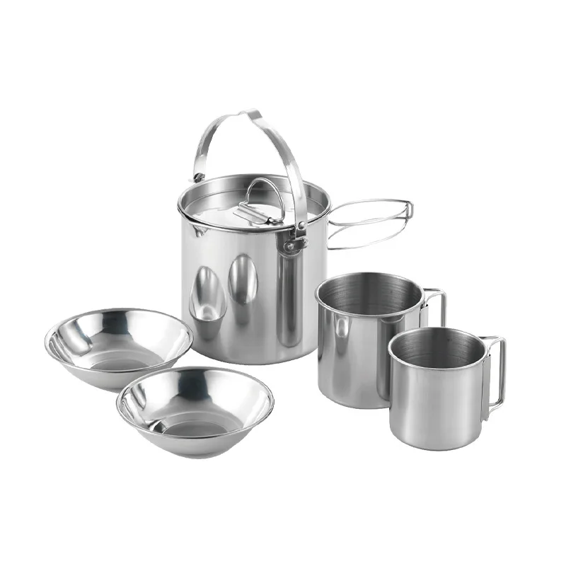 

Hot Selling Convenient Camping Hiking New Design Cookware Kitchen Cooking Pot Set Kettle Stainless Steel Cookware Set