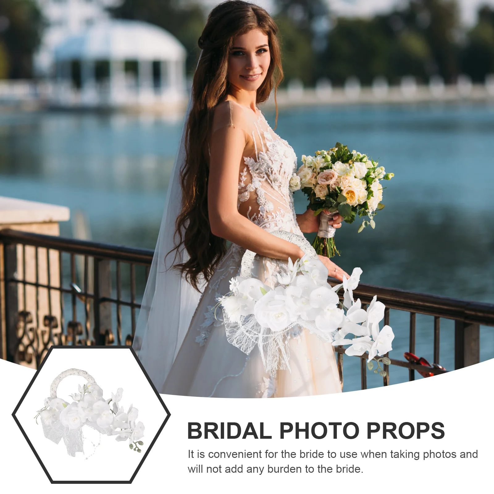 

Artificial Phalaenopsis Flowers Hand Wreath Lightweight Bride Wedding Hand Garland for Photo Prop Romantic Fake Flower Wreath