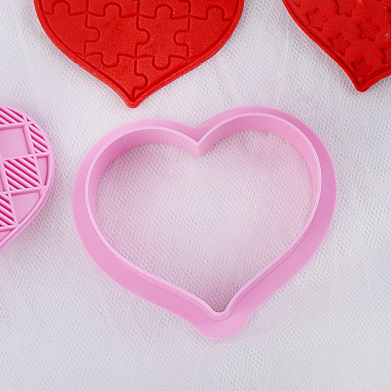 6pcs Heart Shape Stamp Polymer Clay Cutting Mold Valentine\'s Day Rose Pattern Embossing Texture Decoration Pottery Tools