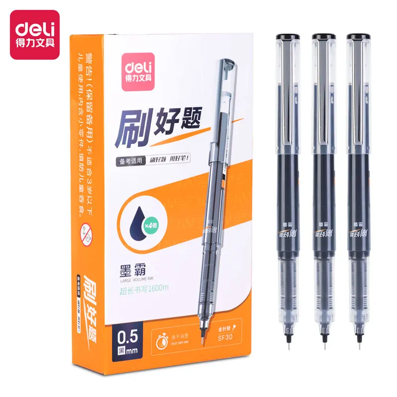 

3Pcs DELI SF30 0.5mm Straight Liquid Neutral Pen Black Ink Ball Pen Full Needle Tube School Student Supplies Stationery