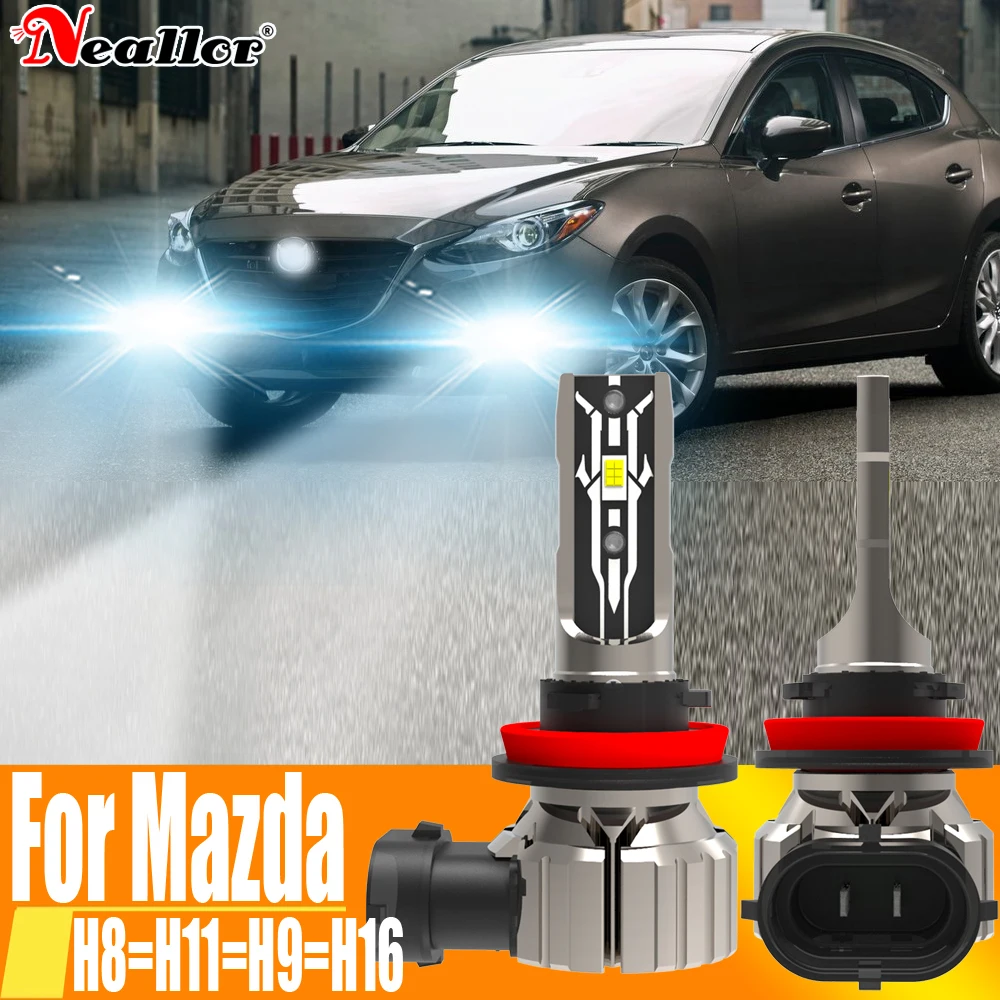 

2x H11 H8 Led Fog Lights Headlight Canbus H16 H9 Car Bulb 6000K Diode Driving Running Lamp 12v 55w For Mazda 2 3 5 6 CX5 CX7 MX5