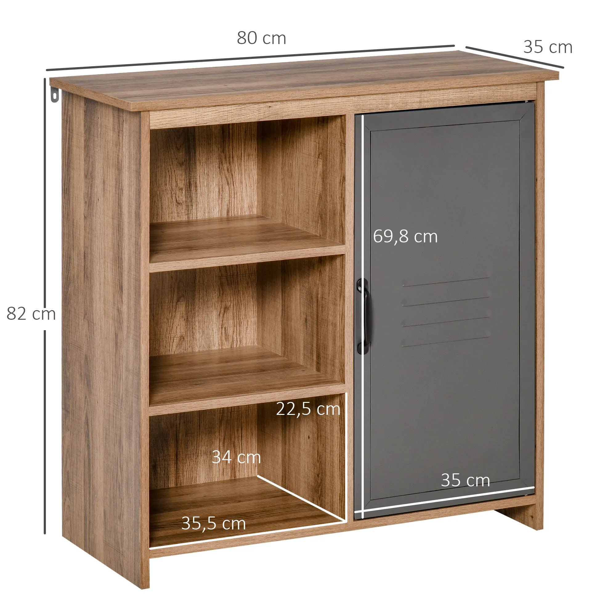 Homcom Verstelbare Plank Metalen Deur Met 3 Open Planken