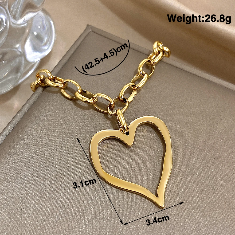 316L Edelstahl Gold Silber Farbe Halskette für Frauen Glänzend Punk Große Hohle Herz Anhänger Halsketten Valentinstag Geschenke – Detail 1