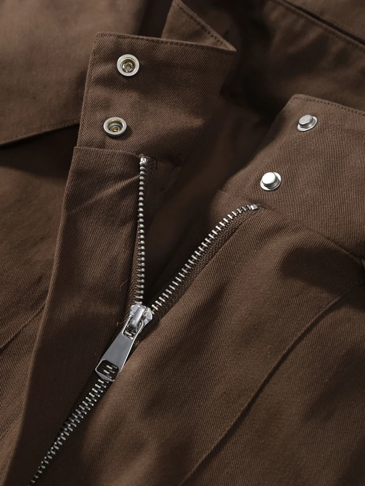 Kapuzenjacke mit Mehreren Taschen und Kordelzug für Damen, Streetwear-Stil mit Stehkragen, Epauletten, Langen Ärmeln, Locker Geschnittene Mäntel, Schicke Damen-Oberbekleidung – Detail 7