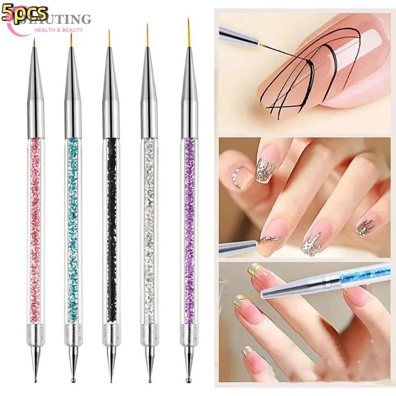 5Pcs Nails Art Dotting Pen Acrylic Drawing Liner Supplies Brush Rhinestone Gems Picker UV Gel Painting Manicure Accessoires Tool