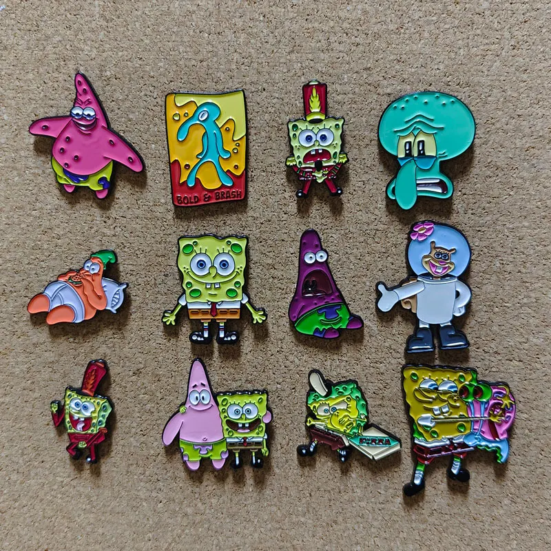 SpongeBob SquarePants Enamel Pins Squidward Tentacles And Patrick Star Brooch Badge for Backpack Collar Lapel Pin Cute Jewelry