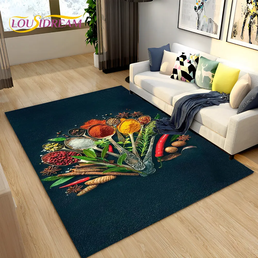 Vegetable Grains Spice Fruit Seasoning Area Rug,Carpet Rug for Living Room Bedroom Sofa Doormat Kitchen Decor,Non-slip Floor Mat