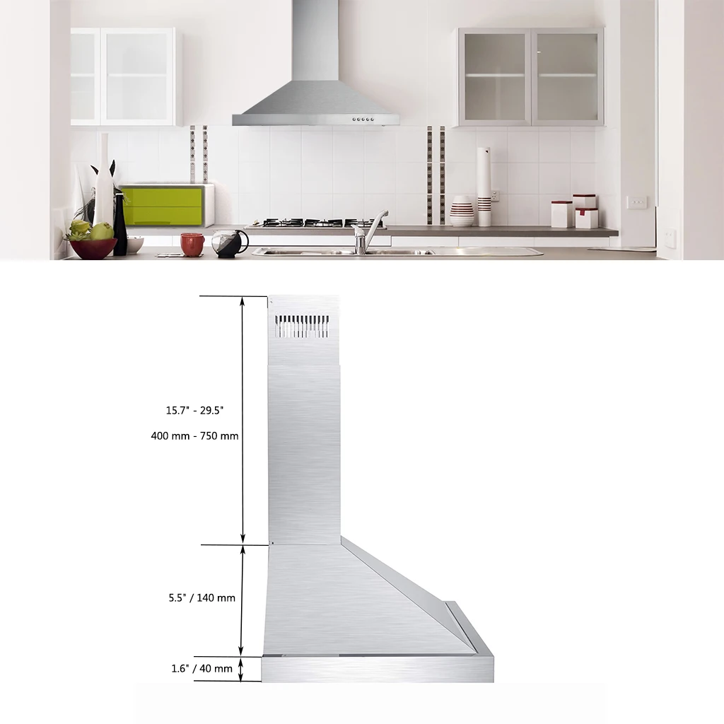 Tieasy 30 inch 450 CFM Ducted/Ductless Permanent Filters Led Lights Range Hood for Kitchen USGD1775B