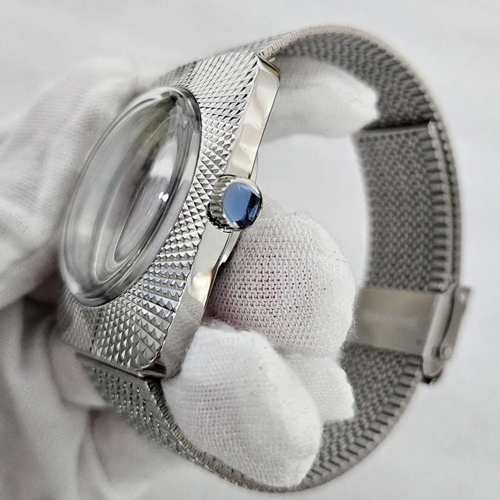 36.5mm Silver Stainless Steel Watch Case for NH35 NH36 Movement Double Domed Acrylic Transparent Back 5ATM 19mm Lug Watch Case