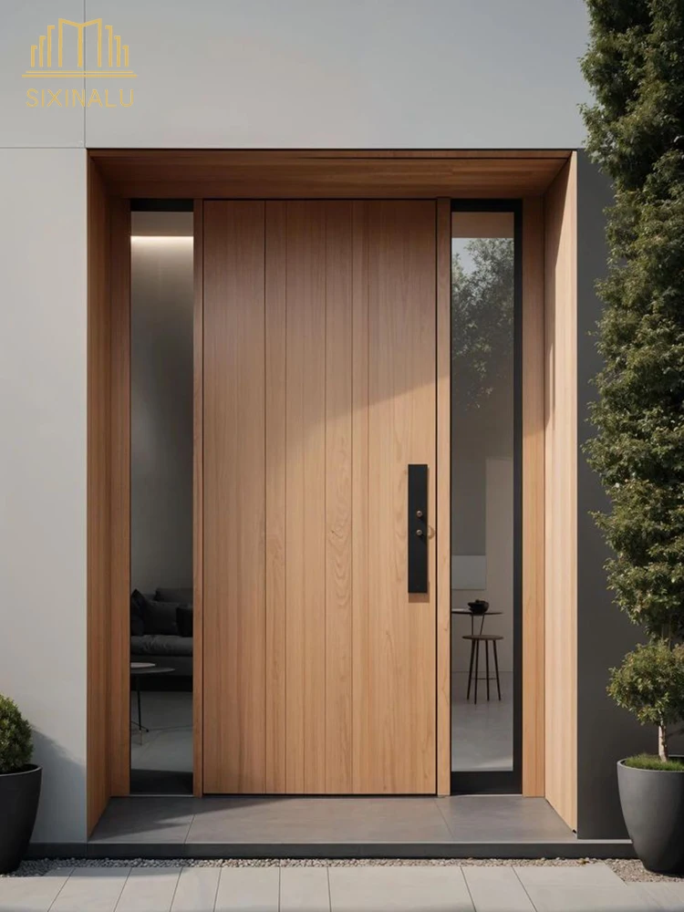 

Sixinalu Entry Doors Wood Grain Main Front Exterior Entrance Pivot Door Gate Casement Security Door Aluminum Home Decor Custom