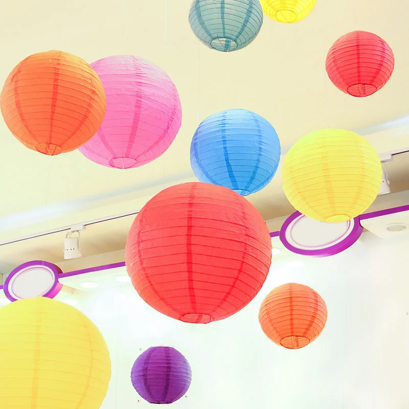 4~16 Inch Chinese Lantern Red White Paper Lanterns Hanging Colorful Wedding Decoration DIY Paper Ball Lampshade Christmas Party