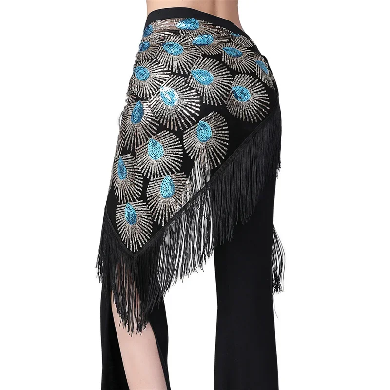 Sequin Tassel Belly Dance Hip Scarf Womens India Carnival Rave Stage Performance Embroidery Waist Chain Costume Wrap Skirt Belt