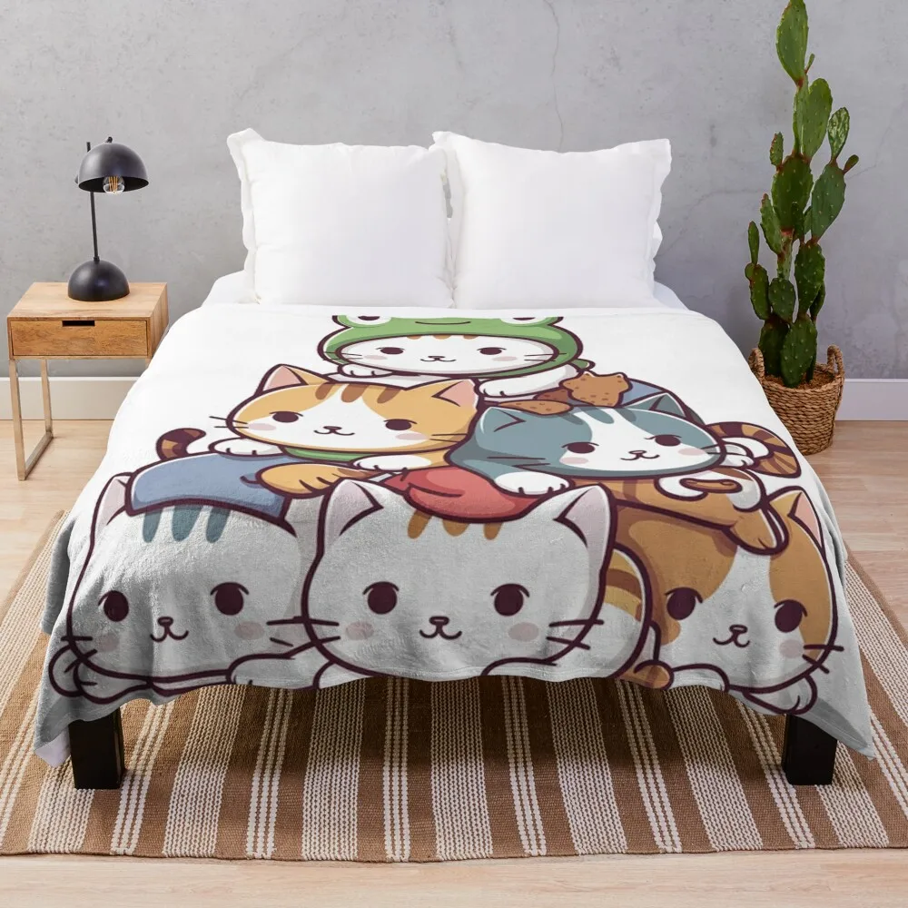 Kawaii Cat Stack Throw Blanket Hair Luxury Thicken Luxury Brand Sofa Quilt Blankets