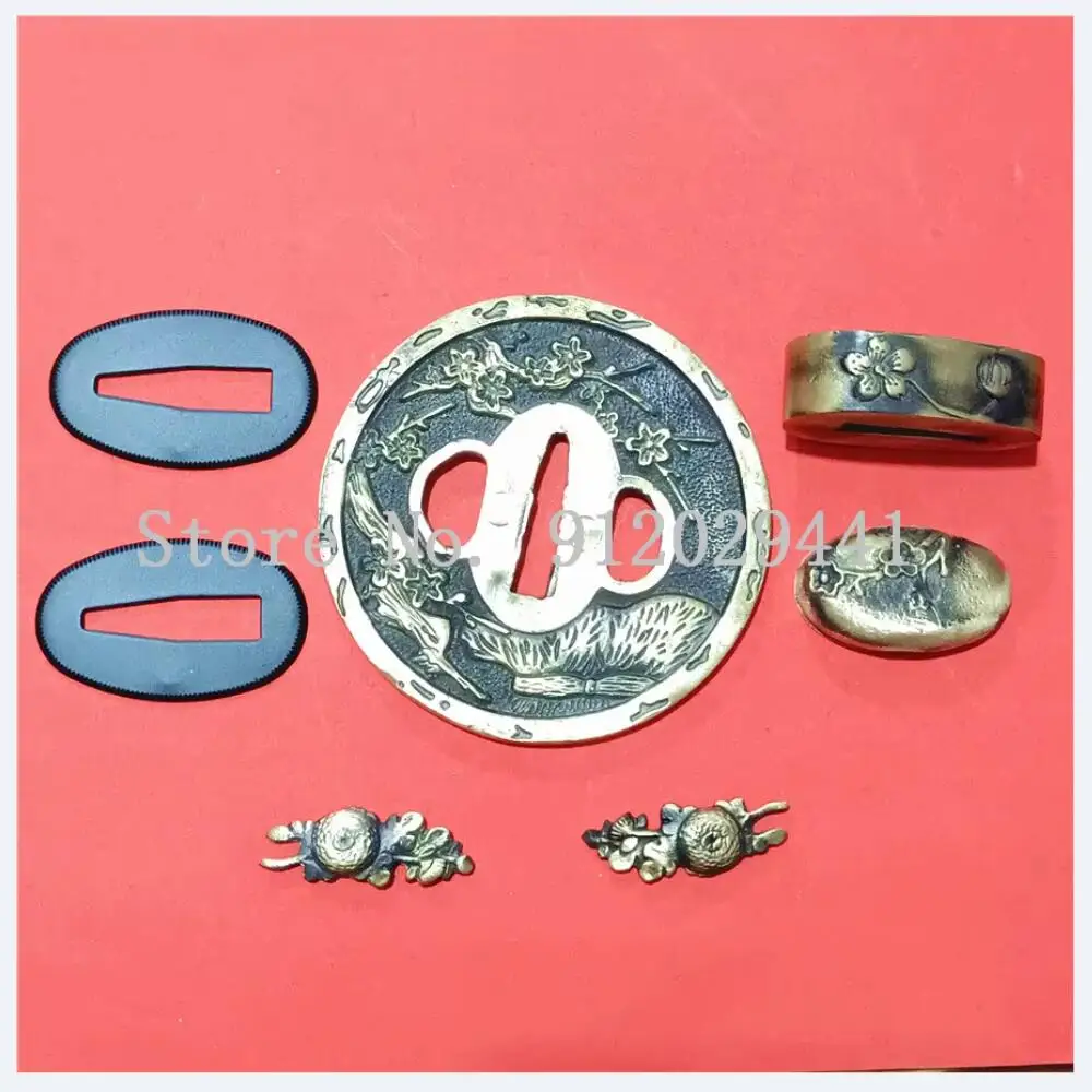 Japanese Samurai Sword Katana Kirsite Set Copper Brass Guard Accessory Tsuba+Menuki+Fuchi+Kashira+Seppa