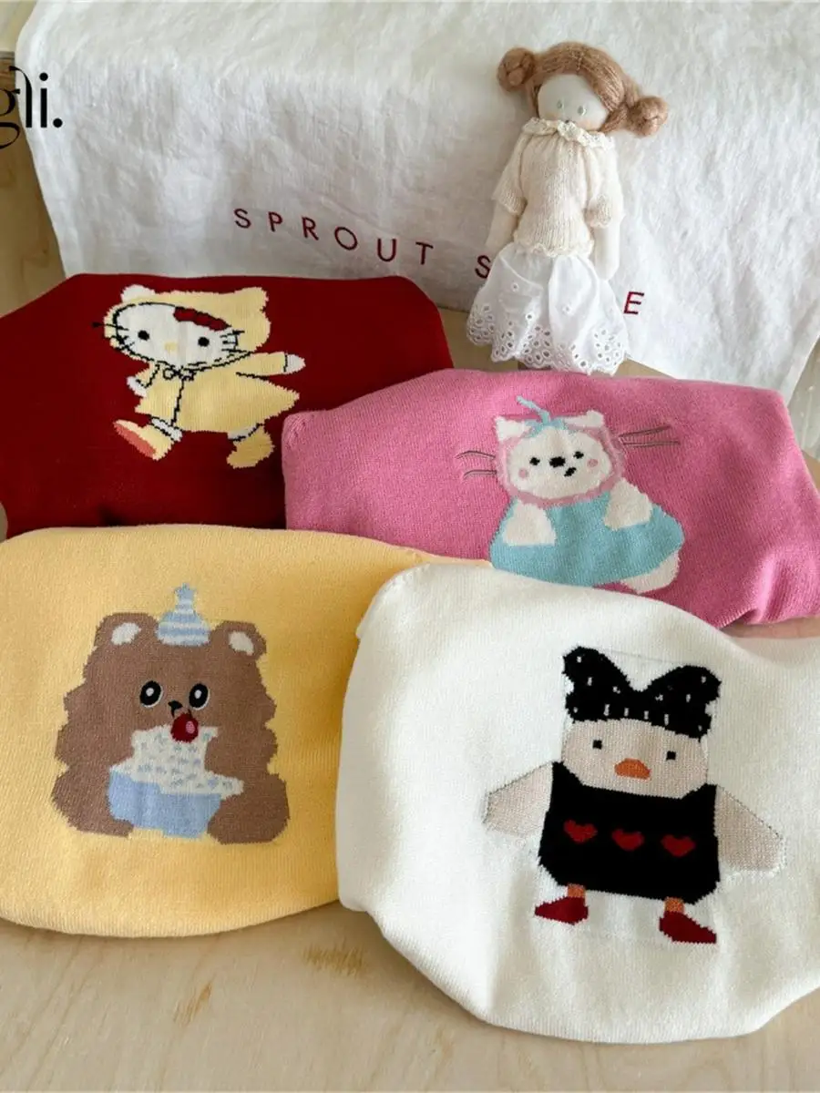 

Girls Knitted Sweater round Ne Cable Knit Top Faionable Base Layer irt for Autumn Winter New Arrival Children Cartoon D...