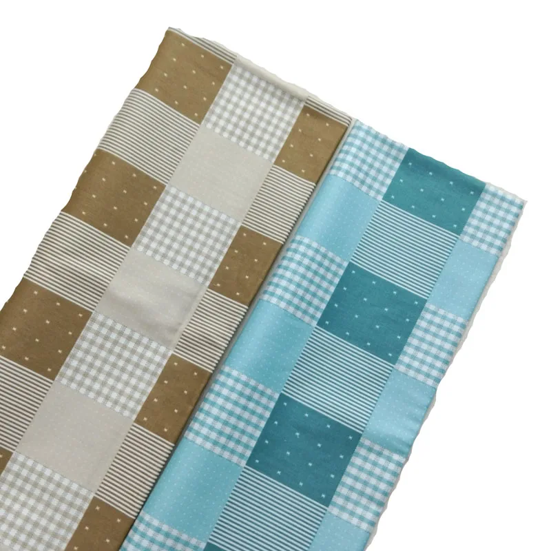 Brand New Brown BLue Big Square Polka Dot Checkerboard Printed Cotton Fabric 50x160cm Fabric Patchwork Cloth Dress DIY Sewing