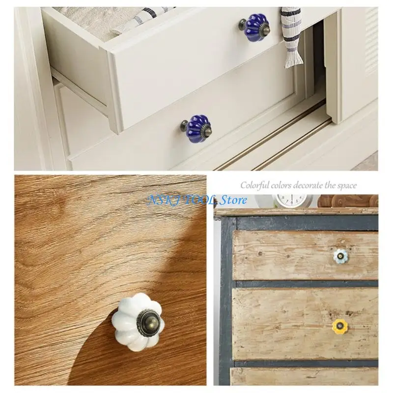 L8RC 6Pcs Wardrobe Knob Ceramic Drawer Handle Cupboard Pulls Easy to Installation