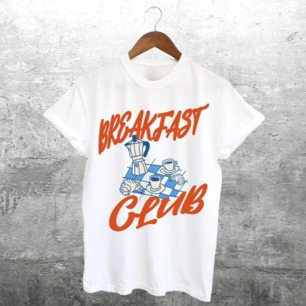 

Рубашка для любителей кофе, рубашка с круассаном, винтажная эстетичная футболка с рисунком в стиле ретро, футболка для завтрака, кофейного клуба, Бранч