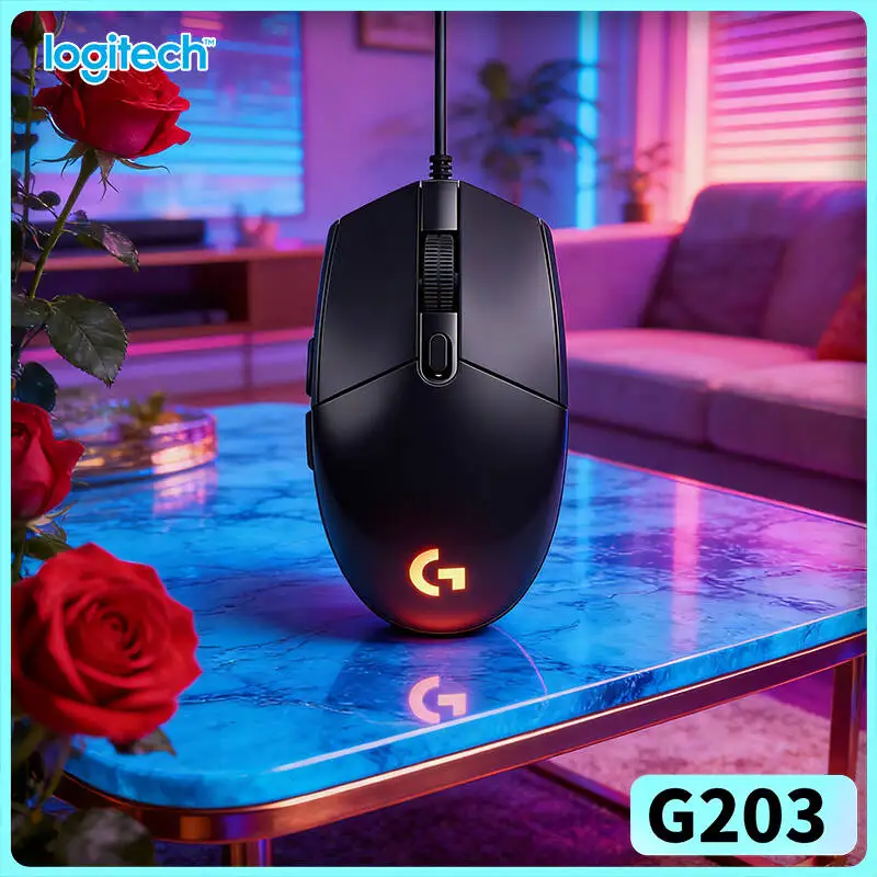 Logitech G203 Gaming Mouse LIGHTSYNC RGB 8000 DPI 6 Buttons Mechanical Tensioning 85g Lightweight Mac PC Stable Fit