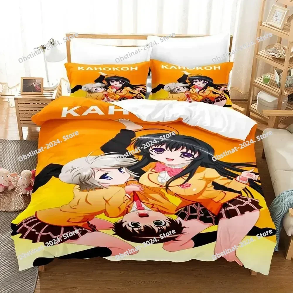 

3D Anime Kawaii Girls Kanokon Bedding Set Printed Bed Set With Pillowcase Duvet Cover Soft Single Double Queen Super King Size