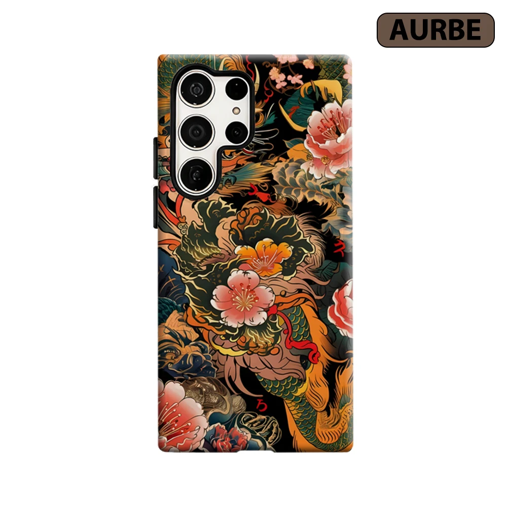 Japanese Dragon & Peony Tattoo Phone Case for Samsung Galaxy S26 S25 Ultra S24 S23 Ultra Plus Shockproof Double Layer Back Cover