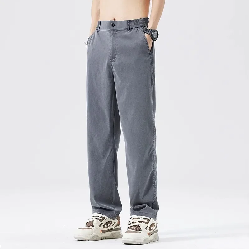 Pantaloni da uomo Pantaloni larghi larghi di marca alla moda traspiranti per uomo Jeans estivi ultrasottili Pantaloni casual versatili in seta di ghiaccio
