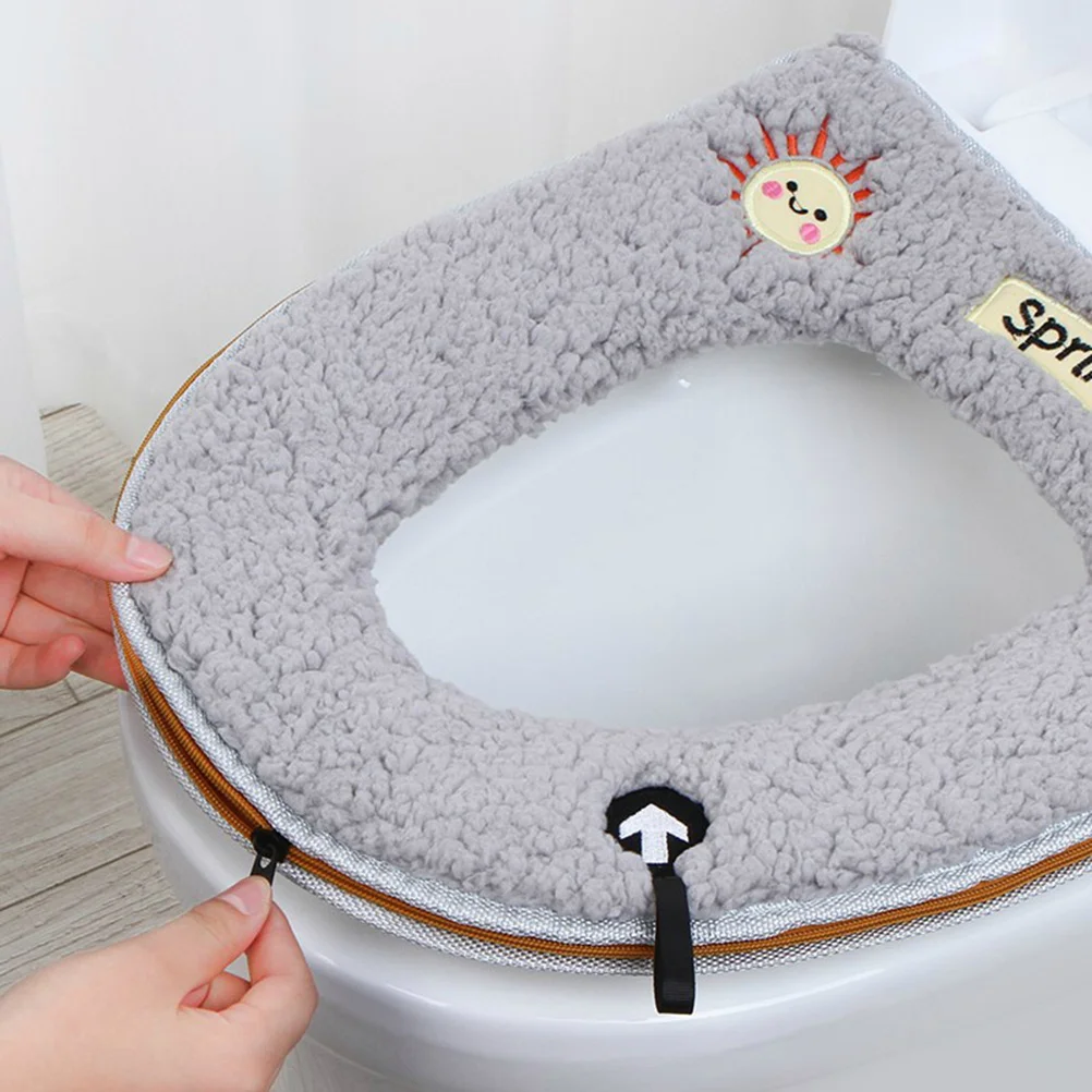 

1pc Zipper Toilet Seat Cover Universal Thick Reusable Warm Winter Toilet Cushion Grey Comfortable Breathable Easy Clean Health