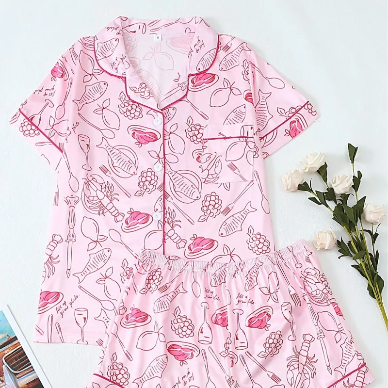 

Cowboy boots print pajama set for women comfortable short sleeve lapel top and loose shorts women's loungewear