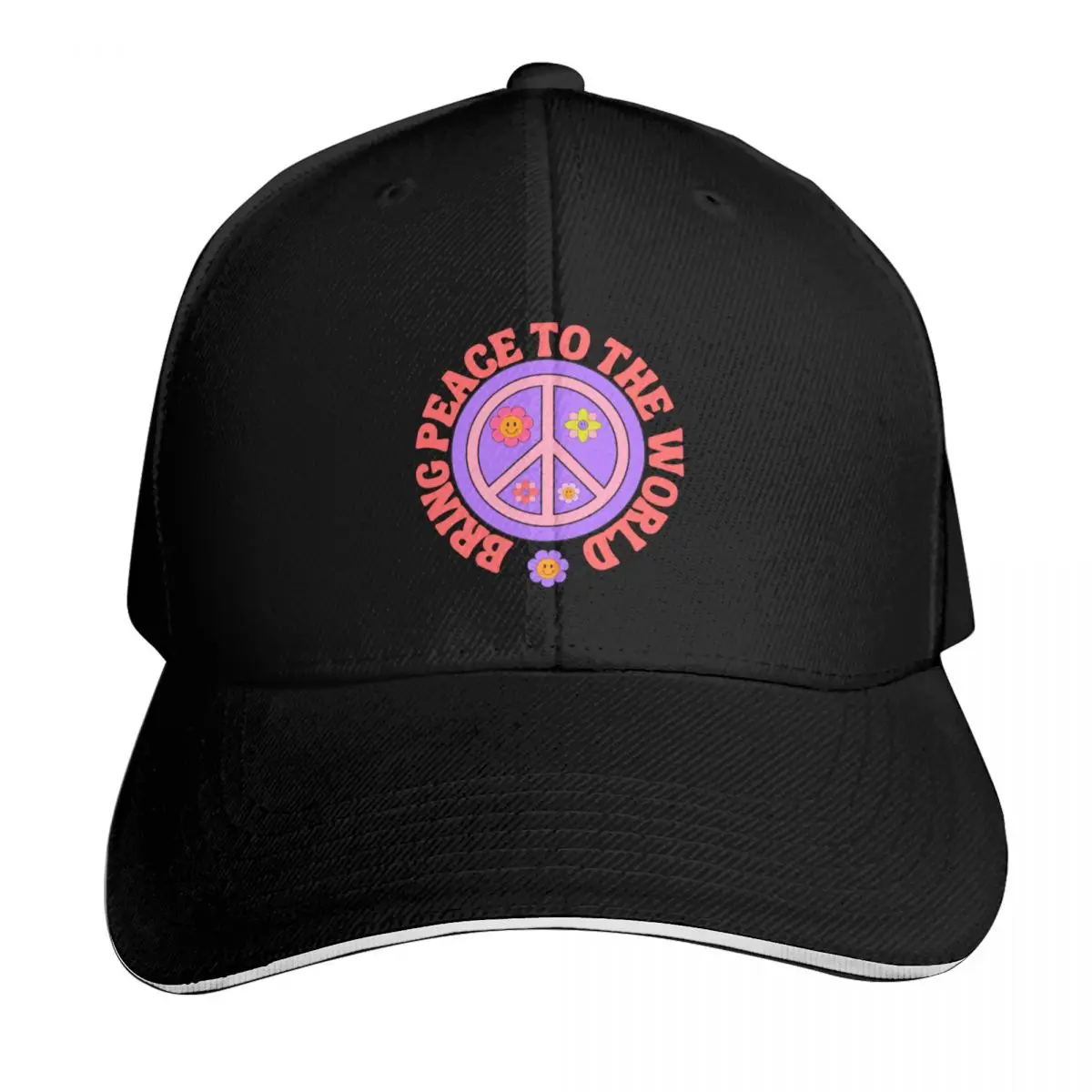 Bring peace to the world, flower power retro peace symbol Baseball Cap Men Women Casual Summer Sport Sun Cap