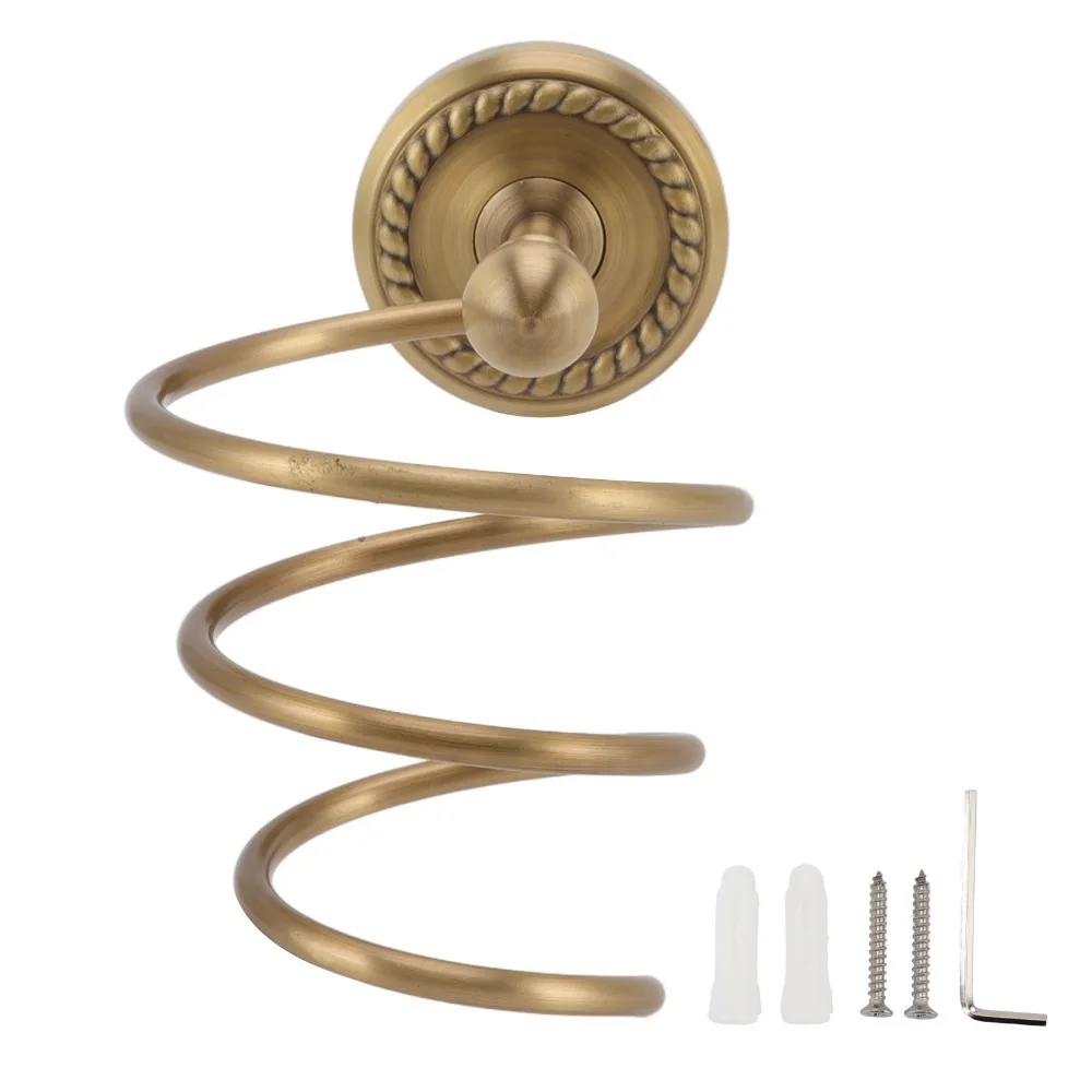 

Copper Stainless Steel Hair Dryer Holder Wall Mounted Antique Brass Blow Dryer Holder Spiral Design Space Saving