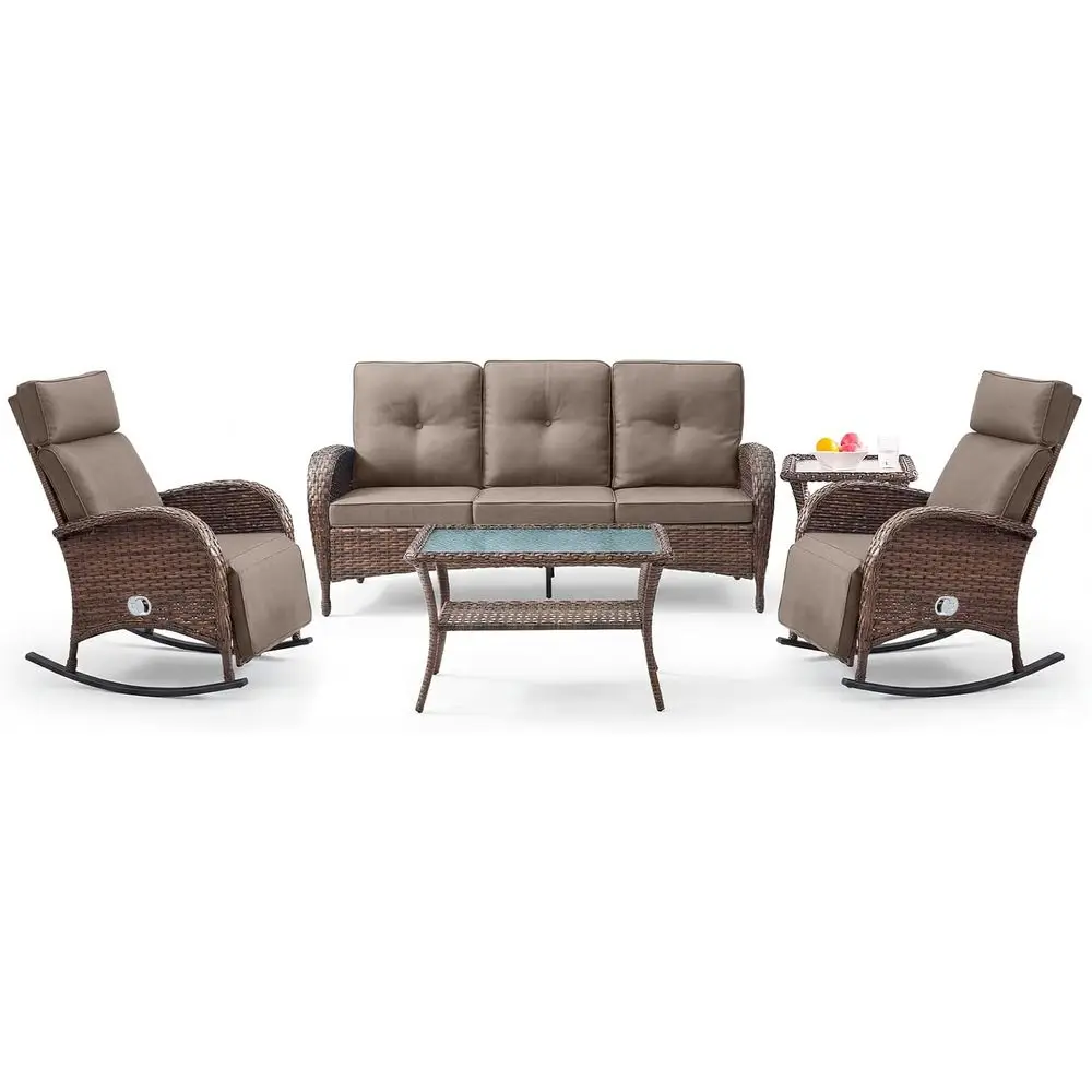 

5-Piece Luxury Patio Furniture Set with Swivel Recliner and Adjustable Features - Grey Outdoor Set for Garden or Poolside