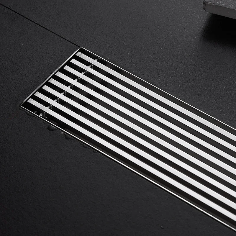 6.8cm Wide Brushed Stainless Steel 304 Floor Drain Shower Room Long Strip Large Displacement Dn50 Long Floor Drain