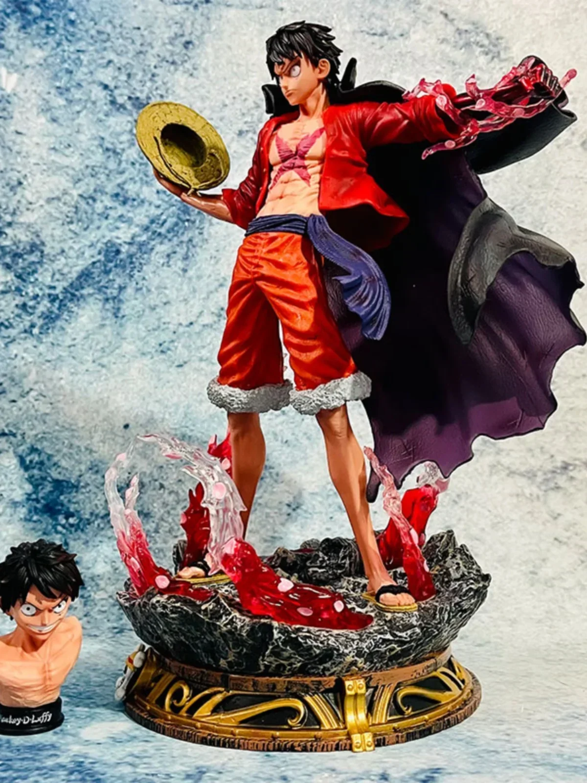 37 ซม.One Piece King สีสันไหลซากุระ Luffy Handmade หมวก Luffy ประติมากรรมขนาดใหญ่ชุดตกแต่ง Handmade ของขวัญ