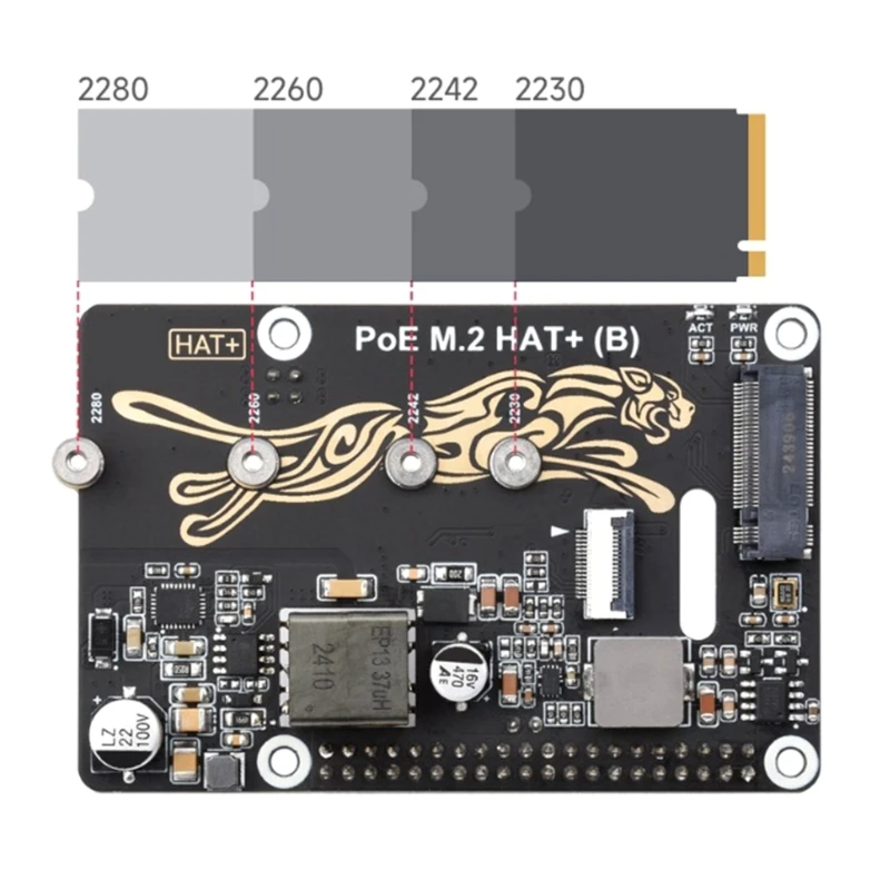 PCIe M.2 Adapter for RPi 5 Support NVMe Power Over Ethernet Power over Ethernet For M.2 SSD 2230/2242/2260/228