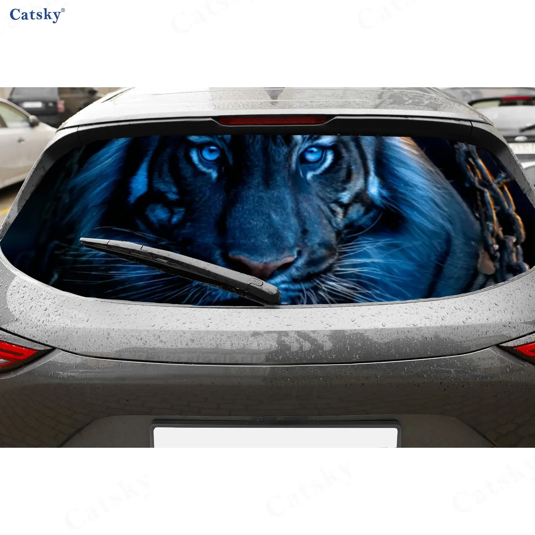 Blue Tiger Colorful Car Rear Window Sticker, Waterproof Self-adhesive Window Film, Vehicle Decoration, DIY Graffiti Film, Gift f