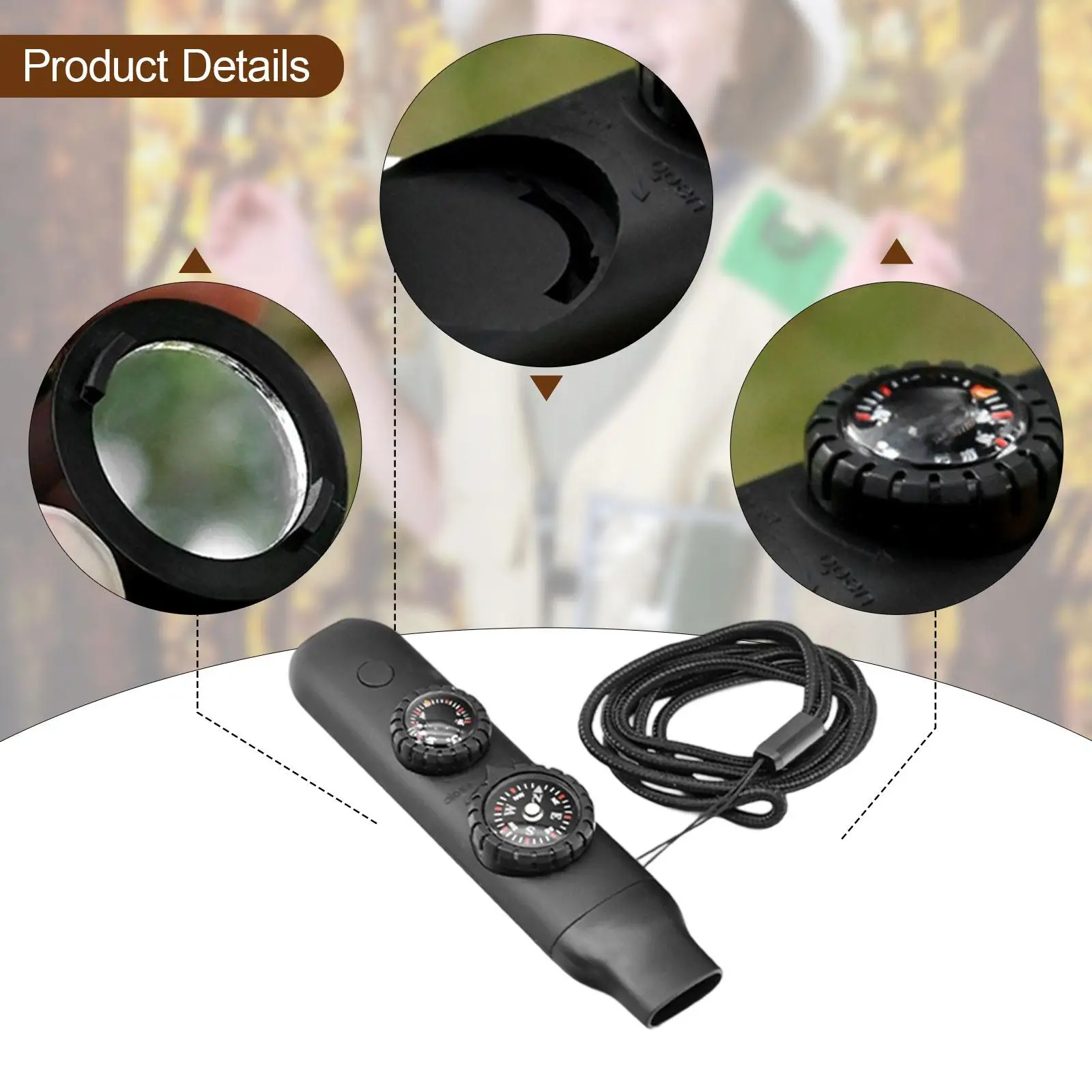 صفارة إنقاذ خارجية مع بوصلة ومصباح يدوي ومقياس حرارة، صفارة إنقاذ قوية للمشي لمسافات طويلة والتخييم والقوارب