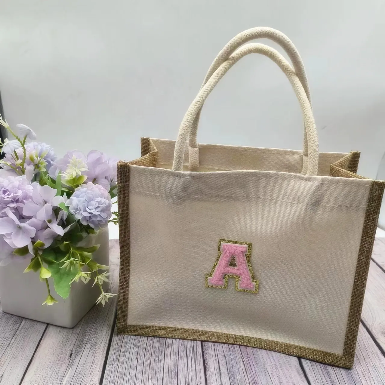 Sacos personalizados do presente do Tote, Chenille Bordado Bridesmaid Burlap Tote Bags, Saco de praia personalizado, Bridesmaid Proposta Party Gift Bag