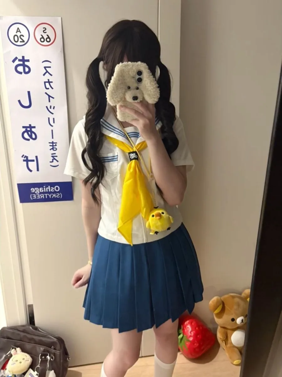 Japanese Style Short Sleeve Sailor Suit Set Women's Summer Uniform Skirt Breathable Comfortable Collar Four-Piece Outfit