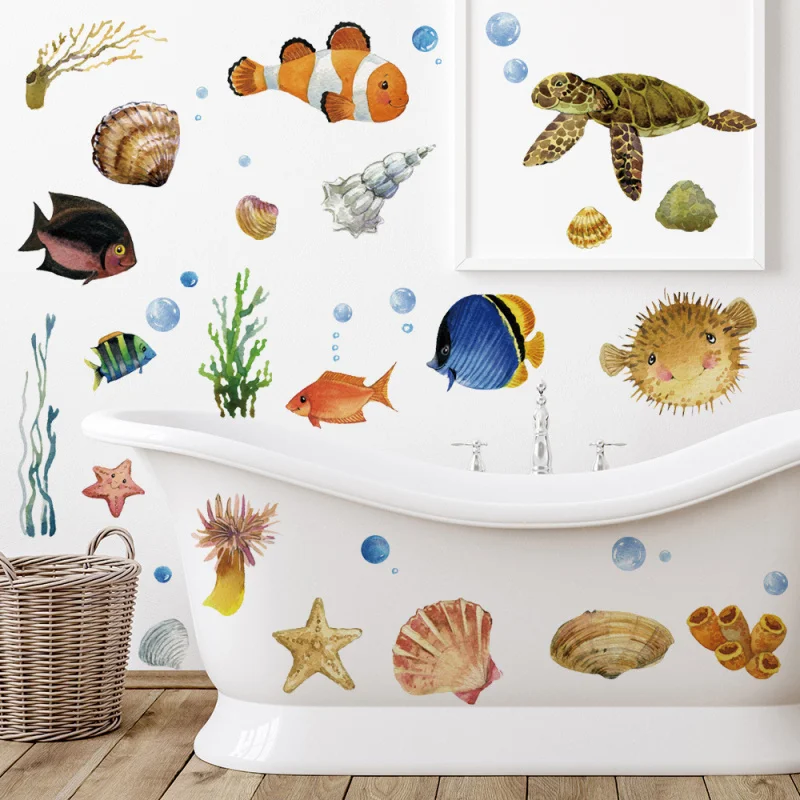 

New Cartoon Underwater Creature Fish Wall Sticker, Bedroom Kids Room Decor Adhesive Decal