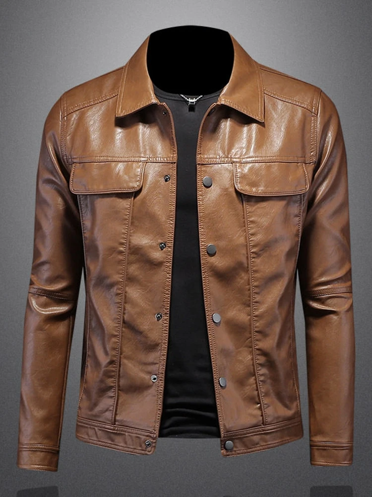 Raidy Boer Men's Biker Leather Jacket Slim Fit Casual Turn-down Collar Spring Autumn New Style 8117 Youth PU Material